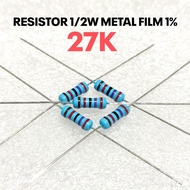 (10 PCS) RESISTOR 1/2W 1/2WATT 27K 27K KILO MF 1% ROHS