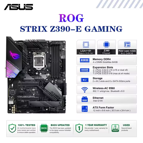 ASUS ROG STRIX Z390-E GAMING Motherboard LGA1151 DDR4 Z390 ATX Mainboard Core 8th-9th Gen CPU PCIe 3