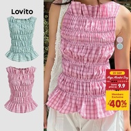 Lovito Vacation Cute Top Gingham Smocked Summer/Spring Tank Top for Women L125AD139 Lovito Vacation 