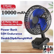 10000mAH AutoOscillate Portable Fan Strong Wind USB Fan, Desktop Fan, Stroller Fan or Clip Fan,10000