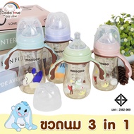 ขวดนมเด็ก ขวดนมคอกว้าง พลาสติก PPSU ปลอดสาร BPA  มี 3 จุก พร้อมที่จับ ขนาด  240ml.  300ml.