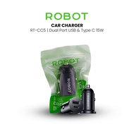 ROBOT Car Charger Mini Dual Port USB Type C 15W Anti-Rust Black Small Car Car Charger Car Charger Ad
