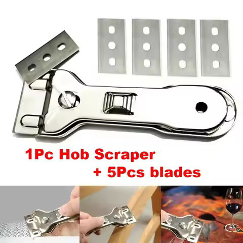 With 5pcs Spare Blades Durable Glass Ceramic Hob Scraper Cleaner Remover Oven Cooker Cleaning Tool w