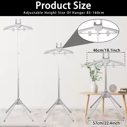 Foldable Steam Iron Hanger, Adjustable Height 85-160cm, Telescopic Garment Steamer Support Stand