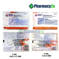 BD ULTRA-FINE II SHORT NEEDLES INSULIN SYRINGE 0.5ML 29GX12.7MM / 31GX8MM 1PKT /2PKT /5PKT / 1BOX