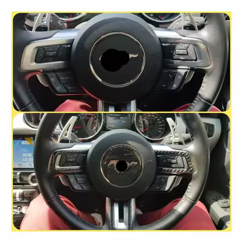 For the Ford Mustang 2015-2022 Mustang Car Cab Steering Wheel Center Logo Carbon Fiber Trim Sticker