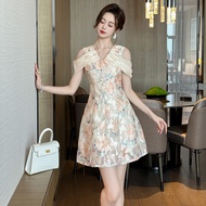 IBUY Women's Small Off-The-Shoulder Floral Narrow Waist A-Line Dress 21272