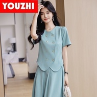 New[Real Stock]Women's office set wear short-sleeved Coat and Skirt 2 piece business work clothes S~