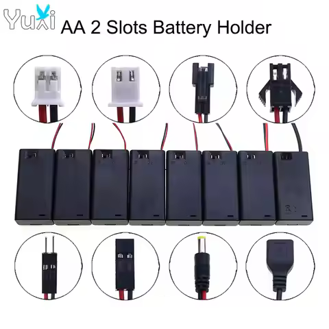 YuXi 1 Piece 2 Slot AA Battery Holder Storage Box Case With Cover & Switch PH2.0/XH2.54/SM/DuPont US