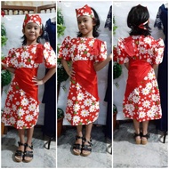 Traditional kids filipiniana dress for girl ages from 5 up to 10 years old. Featuring a maria clara cuff with turban, apron and a sash. Best wear on virtual as well as face to face school activities. Model in photo is 6 y o, 3.8 ft tall wearing size small
