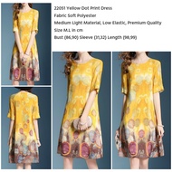 22051 Women's Yellow Dress Korean Style Yellow Print Dress