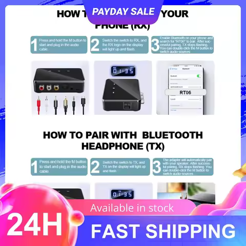 BT 5.4 Transmitter Receiver with RCA 3.5mm AUX & Display BT Audio Adapter BT Adapter for TV/Car/PC/H