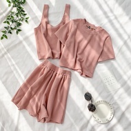 Summer Tracksuit women female Three Piece Sets New Fashion Tank Tops + Crop Top + Shorts Sportsuits 