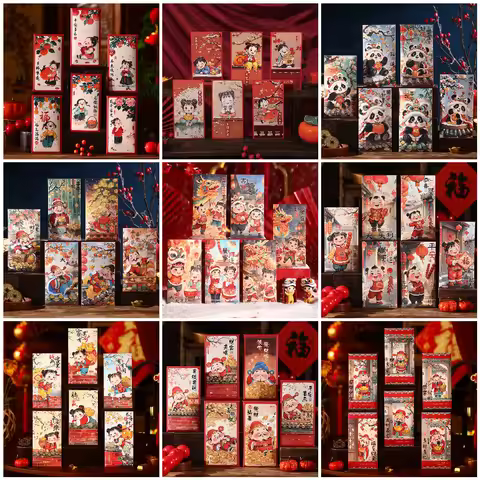 6-12pcs Red Envelopes 2025 Lunar New Year Red Packet Cartoon Panda Fuwa for Kids Elders New Year's E