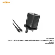 MOXOM MX-HC157 2 PD + 1 QC PORT FAST CHARGER WITH TYPE-C TO TYPE-C CABLE PD 65W QC 18W 3MW - BLACK
