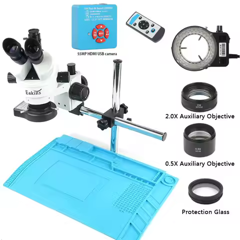 7-45X Simul Focal Zoom Trinocular Stereo Microscope with 55MP HDMI USB Industrial Electronic Digital