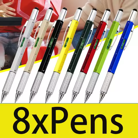8Pcs 6 in 1 Multitool Pen with Ruler Tech Tool Level Gauge Screwdriver Multifunction Touch Screen Ba