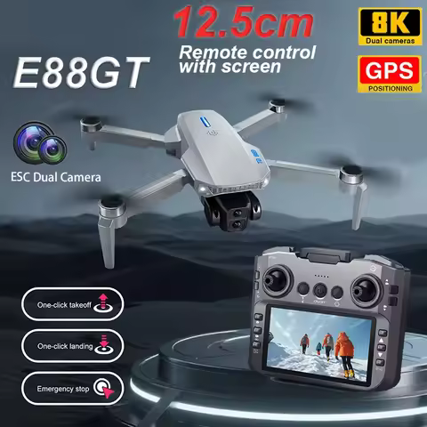 2026 E88GT Drone 8K Professional HD 360° Dual Camera 12.5cm Screen Remote Control Brushless Motors O