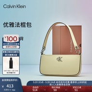 Calvin Klein女包时尚经典简约金属字母拉链ck单肩包腋下法棍包礼物DH3237 280-杏仁黄 OS