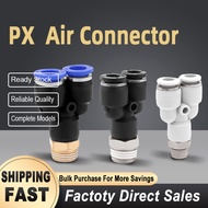 PX Male Thread Coupler Y Style Push In Fittings Pneumatic Quick Connector For Tube OD 4 6 8 10 12mm