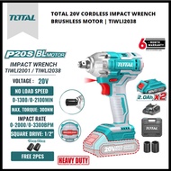 TOTAL (P20s / 20V) Li-Ion 1/2'' 300Nm Cordless Brushless Motor Impact Wrench TIWLI2038 | 6 Months Wa