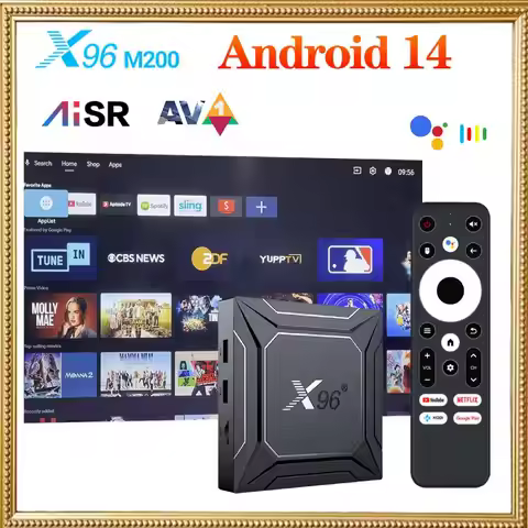 X96 M200 TV Box Android 14.0 Amlogic S905X5M ( S905A ) Build in AI-SR AV1 4K ULTRA HD 1000 LAN Dual 