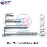 M14x60 Baut Mur Hexagon Putih BMP Hex 14x60 Kunci 22 Galvanis