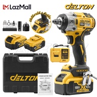 DELTON 2in1 บล็อกแบต &amp; สว่าน 199V รุ่นใหม่! มอเตอร์ BRUSHLESS ไร้แปรงถ่าน พร้อมแบตเตอรี่ Li-ion 2 ก้อน (แบตใหญ่) บล็อกลม บล็อกไฟฟ้า สว่านไร้สาย บล็อกแบตเตอรี่ บล็อกไร้สาย พร้อมอุปกรณ์ครบชุด XR Series รุ่น CWT-991 Brushless Impact Wrench