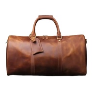 JHTO Vintage Genuine Leather Travel Duffel Bag 31L Waterproof Zipper Closure Large Capacity Polyeste