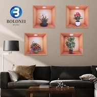 BO 4pcs Plant Potted Wall Stickers, PVC Creative Simulate 3D Wallpapers, Wall Decor Green Plant Simp