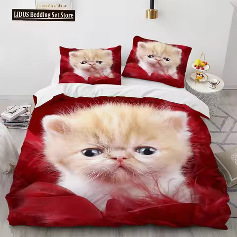 Cat Comforter Cover Cat Bedding Set For Kids Girls Boys Cute Cat Full Size Bed Set 3 Piece 3D Cat Ka