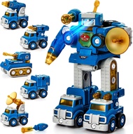 Hahaland Toys For Ages 5-7 - 5 Year Old Boy Gift - 5 In 1 STEM Take Apart Trucks Transform To Robot 