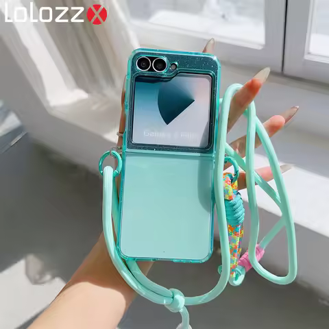 Crossbody Lanyard Solid Color Transparent Phone Case For Samsung Galaxy Z Flip 7 6 4 3 Flip6 Flip5 F