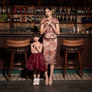 COMA LABEL X CHERE & CHERIE - Ai Dress in Maroon Red & Nude Pink (Kids) / ruffle dress baby/ Girl dr
