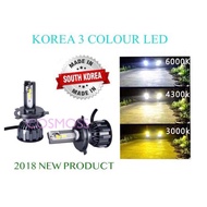 KOREA 3 COLOUR Car LED Headlight H1 H3 H4 H7 H8 H11 9005 9006 D2S D4S S31M