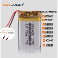 JST 1.0 2P 802030 3.7V 500mAh  302030 402030 502030 602030 702030 902030 102030 Rechargeable Lithium