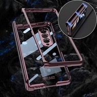 LUKEN Hinge Plating Transparent Case For Samsung Galaxy Z Fold 4 Luxury Clear Frame Plastic Hard Cas