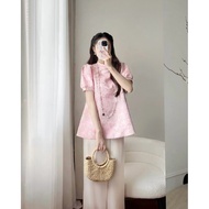 CHUBBY BIGSIZE - Stone-embellished brocade shirt Set with big size silk pants from 50-100kg