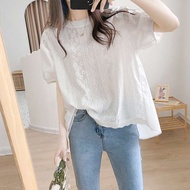 baju wanita baju sulam Baju kolar boneka putih wanita musim panas gaya baru Perancis sepadan dengan 