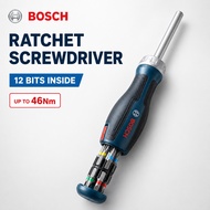 BOSCH 1600A039PK Ratchet Screwdriver with 12 Bits 206mm 1/4" Magnetic Bit Holder Up to 46Nm