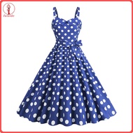 fulaide Dot Print Vintage Dress Vintage Backless Dress Vintage 50s Retro A-line Swing Dress Halter S