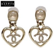 香奈兒 C23C 金色 Coco 標誌心型水鑽耳環 [二手]