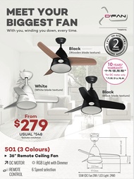 MISTRAL DFAN 36 Inches CEILING FAN w REMOTE CONTROL / 5 Colors / FREE 10 Years Warranty on Motor