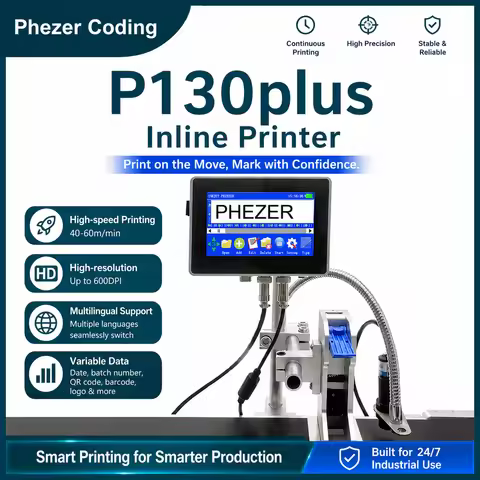Phezer P130plus Online TIJ Inkjet Printer 12.7/25.4mm for HP Industrial Coder for QR Code Batch Numb