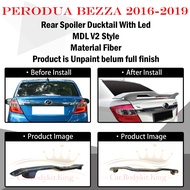 PERODUA BEZZA 2016-2023 MDL-V2 STYLE REAR TRUNK SPOILER LIP WITH LED -MATERIAL FIBER BODYKIT