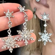 4-1Pairs Snowflake Drop Earrings - Fashion Jewelry - Silver Shiny Earrings - Long Chain Ear Studs - 