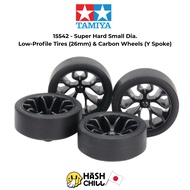 Tamiya 15542-Super Hard Small Dia. Low-Profile Tires (26mm) & Carbon Wheels (Y Spoke)