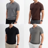 Men's knitted wool polo shirt V-neck Knit honeycomb woven fabric with elegant neutral color combinat