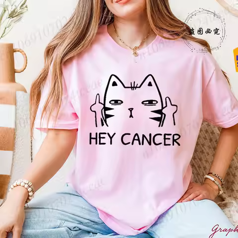 Hey Cancer Survivor T-Shirts, Cancer Warrior Shirt, Kitten Awareness Month Tee, Cancer Fighter Gift 