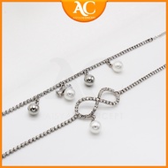 Crystal Infinity Pearl Leaf Initial Bracelet, Personalized Bracelet Silver Bracelet Rantai Tangan Permata + Mutiara 1pcs